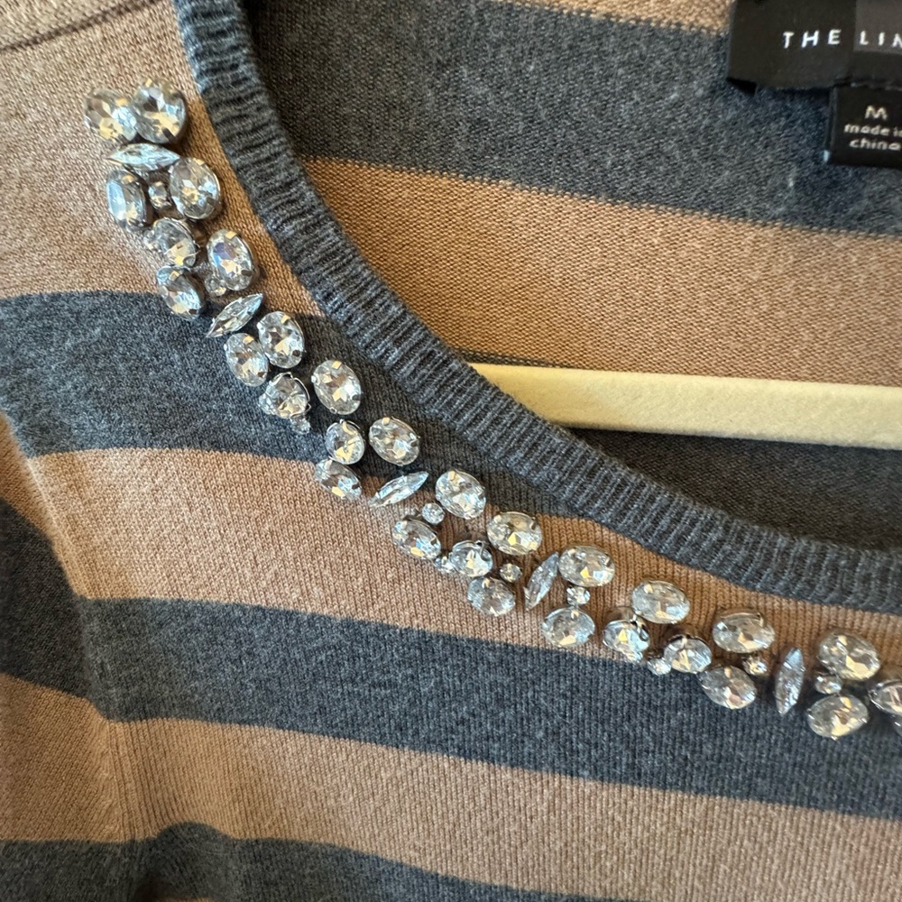The Limited Gray and Tan Striped Sweater with Embellished Neckline - Picture 8 of 10